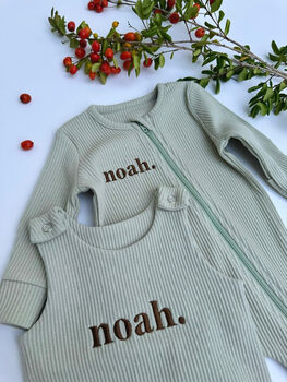 Bundle Personalised Baby Gifts Dungarees And Zip Romper, 2 of 10