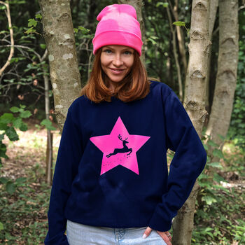 Neon Star Reindeer Christmas Jumper Sweatshirt, 2 of 6