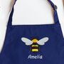 Personalised Embroidered Bee Apron In Navy Blue, thumbnail 3 of 5