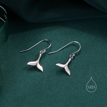 Sterling Silver Whale Tail Drop Dangle Hook Earrings, 6 of 10