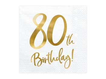 80th Birthday Gold And White Party Napkins X 20, 2 of 2