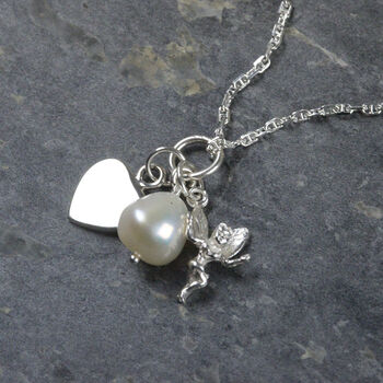 Guardian Angel Charm Necklace With Engraved Heart, 3 of 5