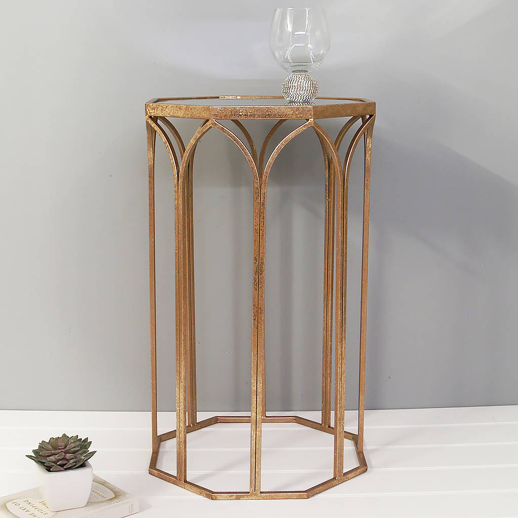 Octagonal Copper Side Table With Mirror Top, 1 of 2