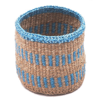 Dusty Blue Stripe Storage Baskets, 6 of 9
