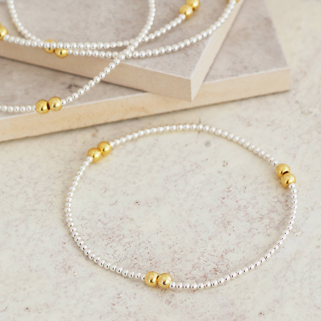 Delicate Sterling Silver And Gold Bead Bracelet, 1 of 2