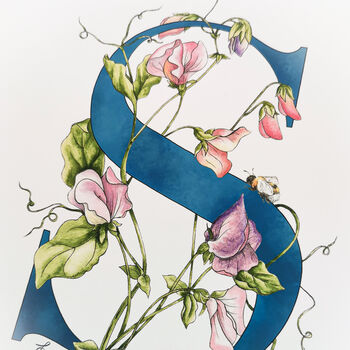 S Is For Sweetpeas Coloured Initial Print, 5 of 7