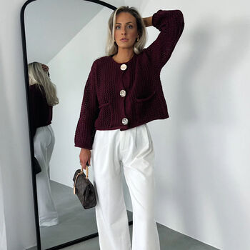 Burgundy Crop Cardigan Gold Buttons, 4 of 4