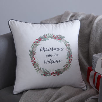 Personalised Family Wreath Christmas Cushion, 4 of 4