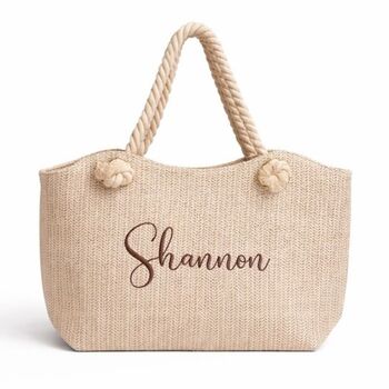 Personalised Custom Willow Straw Rope Handle Shoulder Tote Clutch Bag, 2 of 2