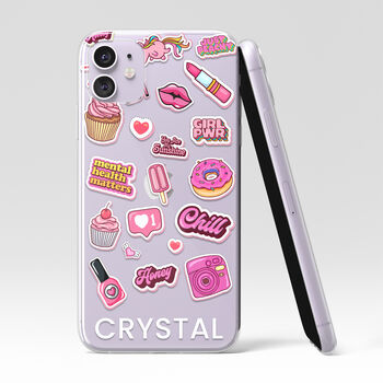 Personalised Pink Stickers Name Clear Phone Case, 3 of 5