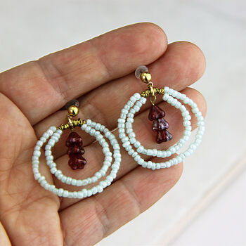 Blue Circles And Red Flower Seed Bead Earrings, 3 of 6