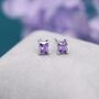 Emerald Cut Amethyst Purple Cz Stud Earrings, thumbnail 2 of 11