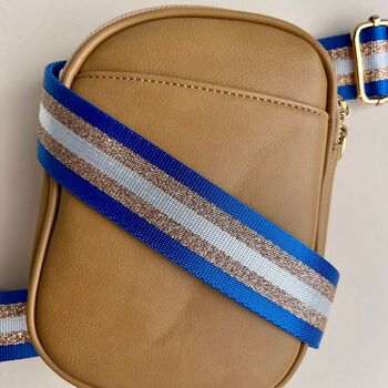 Glitter Stripe Bag Strap In Royal Blue And Gold, 2 of 2