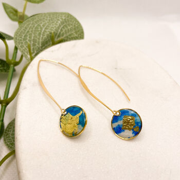 Blue Green And Gold Foil Circle Drop Earrings For Her, 3 of 10