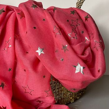 Rose Gold Sketch Stars Scarf In Coral, 2 of 3