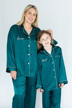 Personalised Girl's Green Satin Pyjama's, 4 of 8