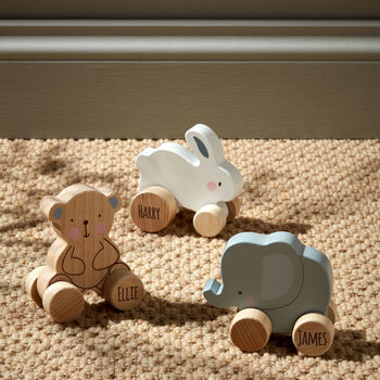 Personalised Wooden Push Toy Elephant Bear Or Rabbit, 12 of 12