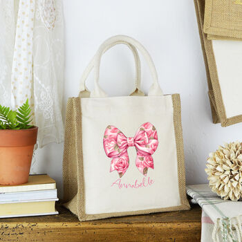 Personalised Pink Floral Bow Lunch Bag, 2 of 2