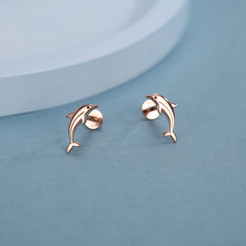 Sterling Silver Dolphin 16 G Flat Back Earrings, 5 of 11