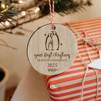 Your First Christmas As My Grandparents Wooden Bauble, 2 of 5