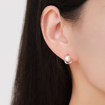 Genuine Pearl And Mobius Circle Stud Earrings In Sterling Silver, 7 of 12