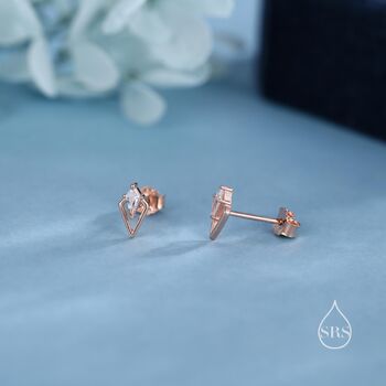 Sterling Silver Art Deco Inspired Tiny Rhombus Cz Stud Earrings, 2 of 12
