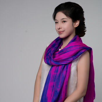 100% Mulberry Silk Scarf, Fuchsia Purple And Blue In Gift Box, 2 of 7