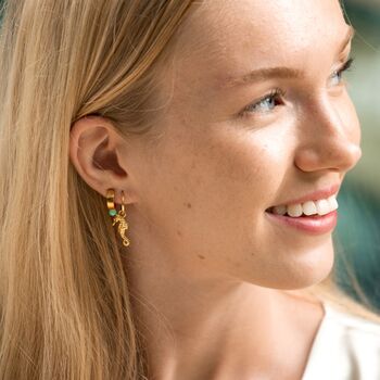 18ct Gold Seahorse Charm Hoop Earrings, 3 of 4