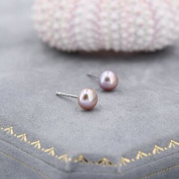 Genuine Purple Pink Pearl Stud Earrings, 3 of 12