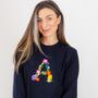 Floral Initial Embroidered Sweatshirt In Navy, thumbnail 3 of 3