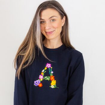 Floral Initial Embroidered Sweatshirt In Navy, 3 of 3