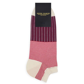 Oxford Stripe And Classic Burgundy Men's Trainer Socks, 3 of 7
