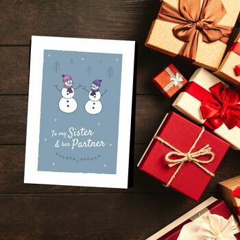 'To My Sister And Her Partner' Christmas Card Snowmen, 2 of 10