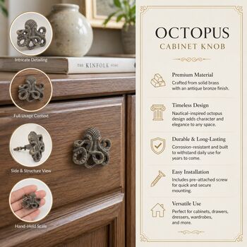 Antique Brass Octopus Cabinet Knob, 2 of 9