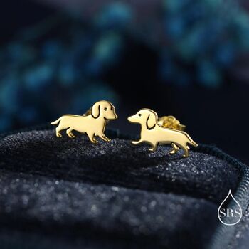 Sterling Silver Cute Sausage Dog Puppy Stud Earrings, 6 of 12