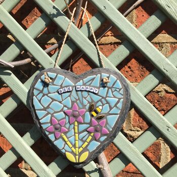 Personalised 'Bee Happy' Mosaic Hanging Heart, 4 of 6