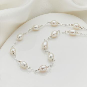 Sterling Silver Pearl Station Necklace, 2 of 7