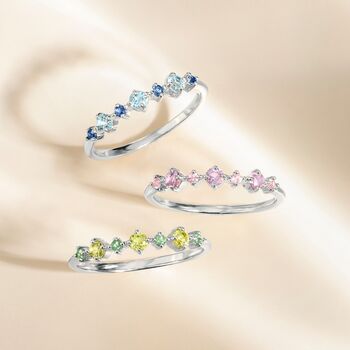 Blue Sapphire And Blue Topaz Stackable Half Eternity Band In Sterling Silver And Gold, 9 of 12