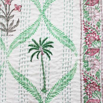 Floral Pink Palm Tree Print Kantha Throw, 5 of 6