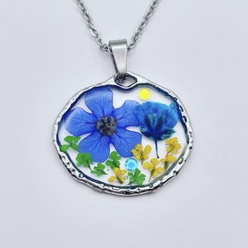 Pendant Necklace With Blue Flowers In Silver Or Gold, 2 of 10