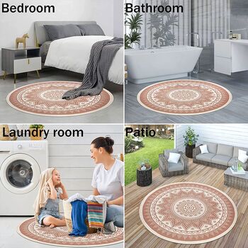 Coffee Colour Printed Cotton Round Rug, 3 of 7
