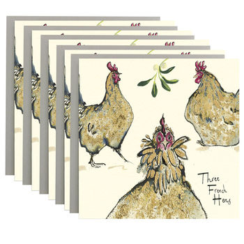 Three French Hens Christmas Card Pack Of Six, 2 of 2