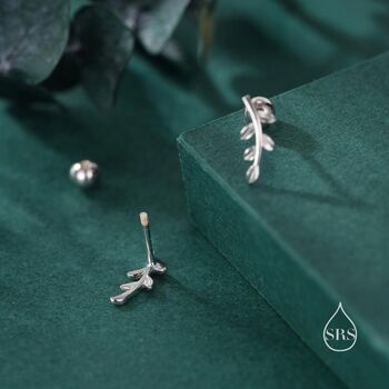 Tiny Leaf Screw Back Earrings In Sterling Silver, 2 of 9