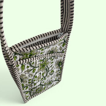 Mini Cross Body Bag | Green Block Print Floral, 4 of 5