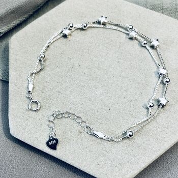 60th Birthday Solid Sterling Silver Six Star Bracelet, 5 of 6