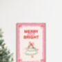 Merry And Bright Christmas Pink Retro Print, thumbnail 4 of 7
