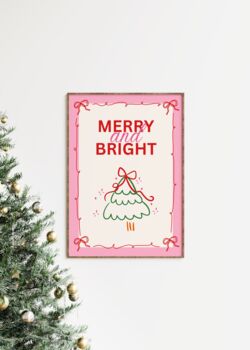 Merry And Bright Christmas Pink Retro Print, 4 of 7