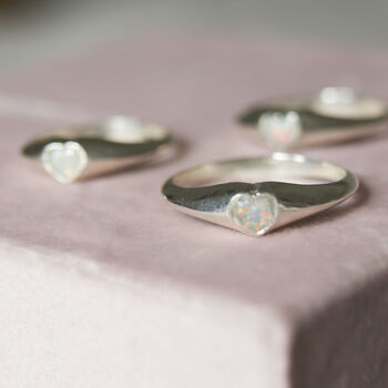 Opal Inlay Heart Signet Ring In Silver, 4 of 4