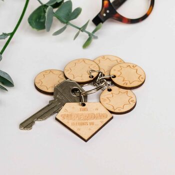 Personalised Wooden Superdad Child Family Tag Keyring, 7 of 11