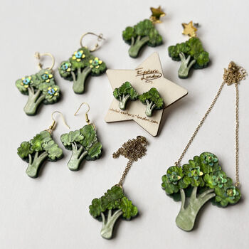 Embellished Broccoli Statement Dangle Earrings, 4 of 4